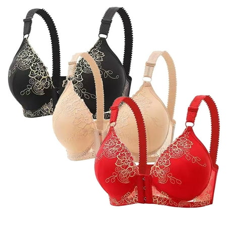 Black of Friday Deals!Clearance Staron 3PC Daisy Bras for Older Women Front Closure No Underwire Bras Comfortable Wireless Bras Stretch Wirefree Bra Front Button Bras