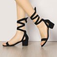 thumbnail image 2 of Sandalias Punta Abierta Tacón De Bloque Cordón Arriba Para Mujer Negro 41, 2 of 7