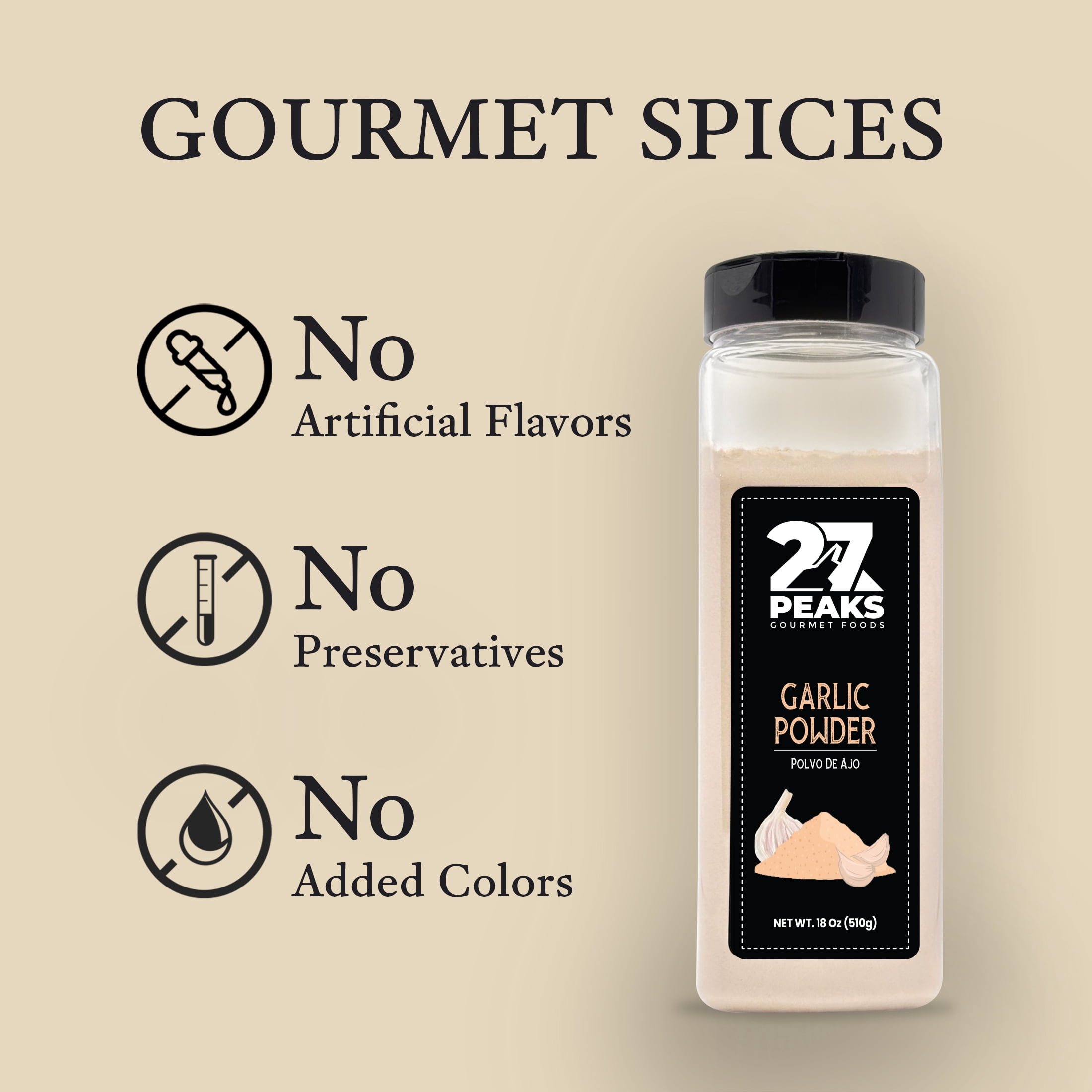 27 Peaks Gourmet No Artificial Flavors Garlic Powder, 18 oz Bottle