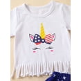 thumbnail image 6 of hirigin Baby Girls Independence Day Outfits, Short Sleeve Crew T-Shirt/Romper, Star Stripe Long Flared/Triangle Pants, Bow Headband, 6 of 9