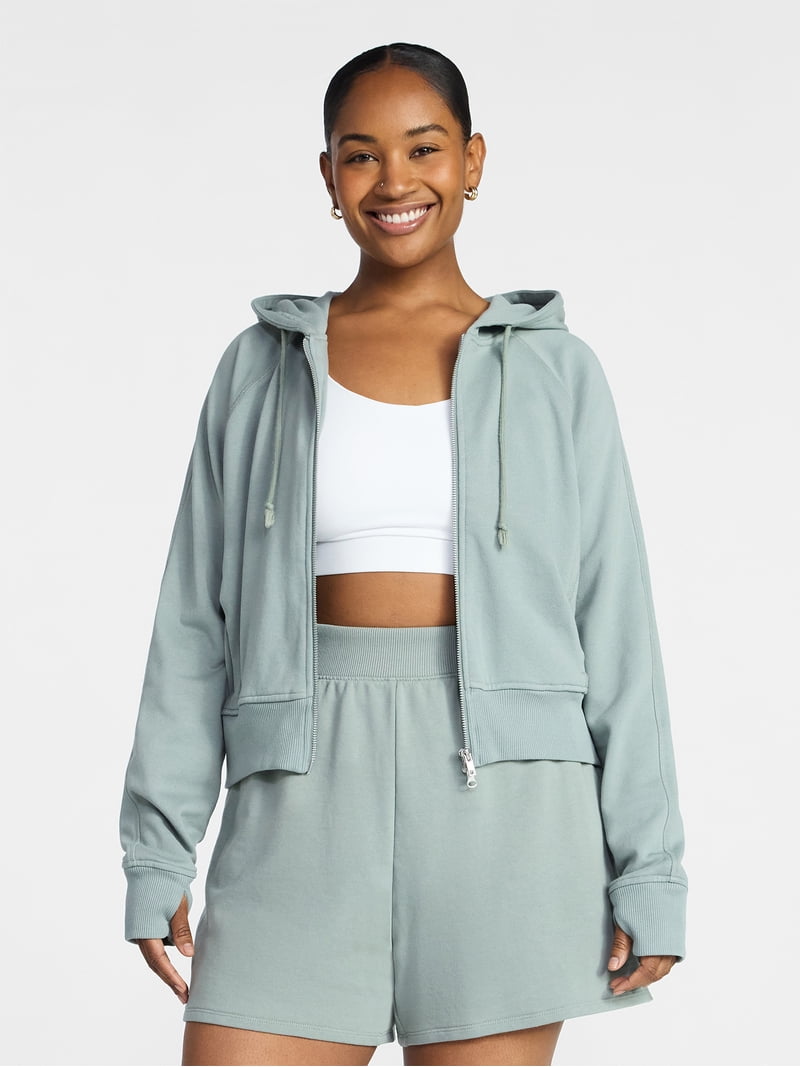 Athletic Works Women's Mineral Wash French Terry Cropped Zip