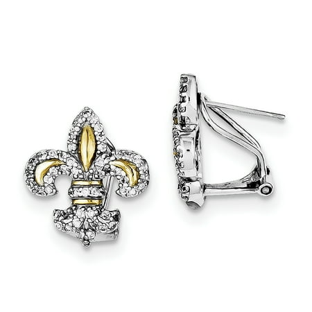 Sterling Silver & Vermeil Fleur de Lis Cubic Zirconia Omega Back Earrings