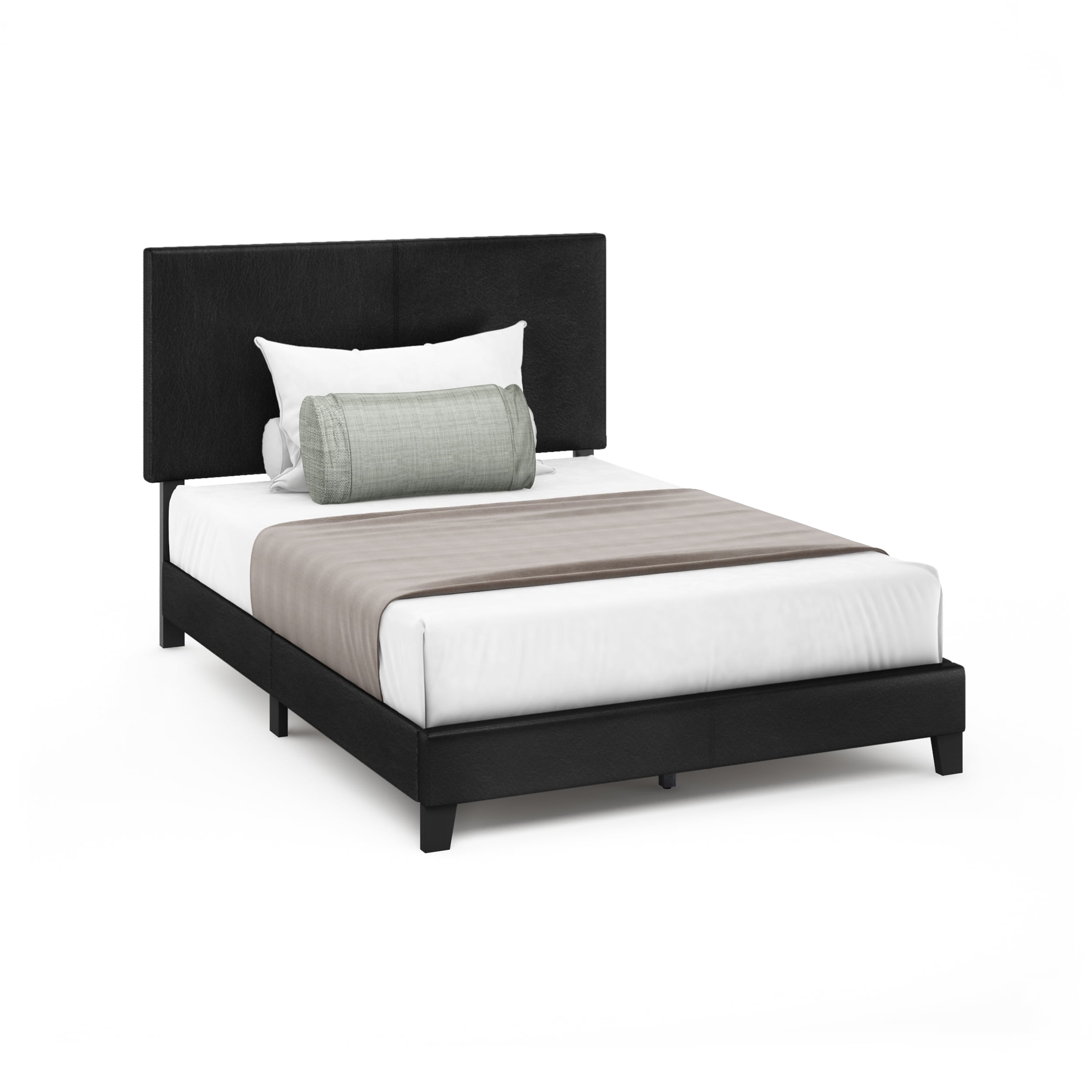 Furinno Pessac Upholstered Bed Frame, Black PU Leather, Full
