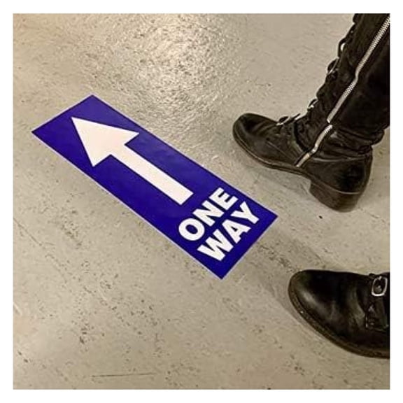 One Way Floor Decals - One Way Traffic Flow Floor Decals - Crowd Control One Way Arrow Stickers - 6" x 18” Removable Vinyl Decal (10 per pack)