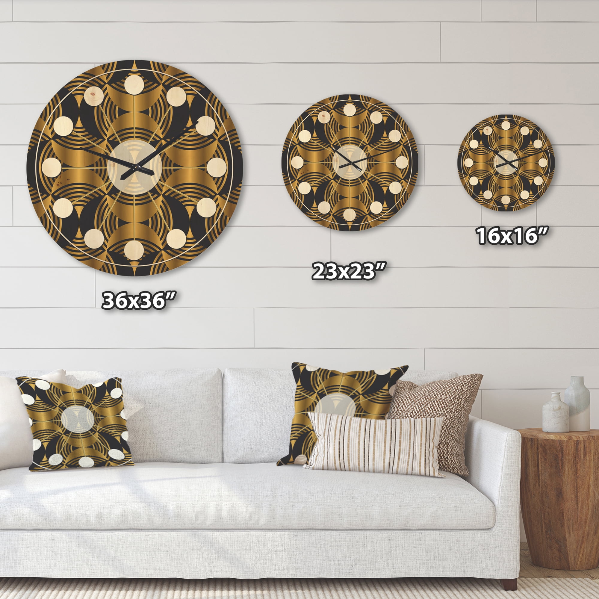 Designart 'Art Deco Style Retro Pattern' Mid-Century Modern Wood Wall Clock