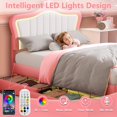 thumbnail image 3 of Full Size Led Bed with Drawers, Upholstered Full Bed Frame with Adjustable Headboard, Cute Pink Princess Bed with Crown Design for Girls, LED Full Frame with Storage, 3 of 10