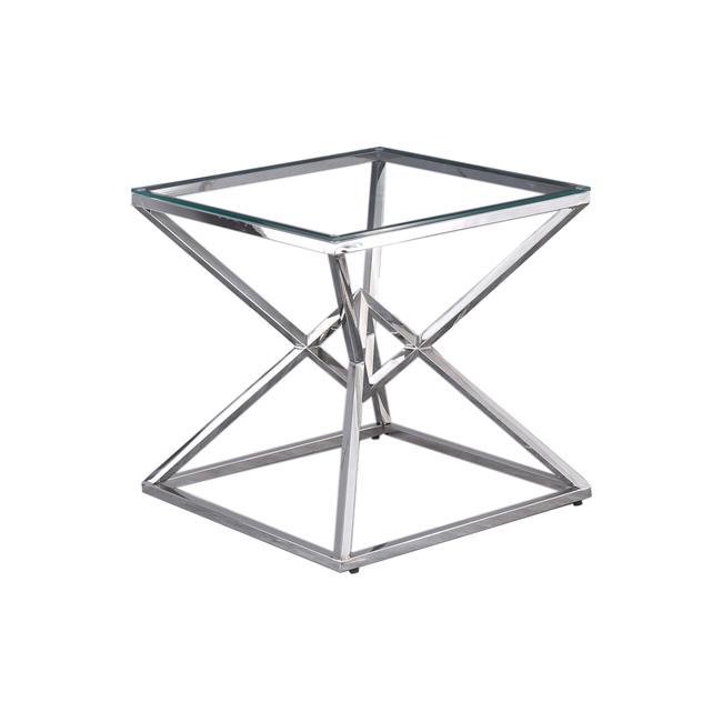 Clear Glass With Silver Stainless Steel Side Table