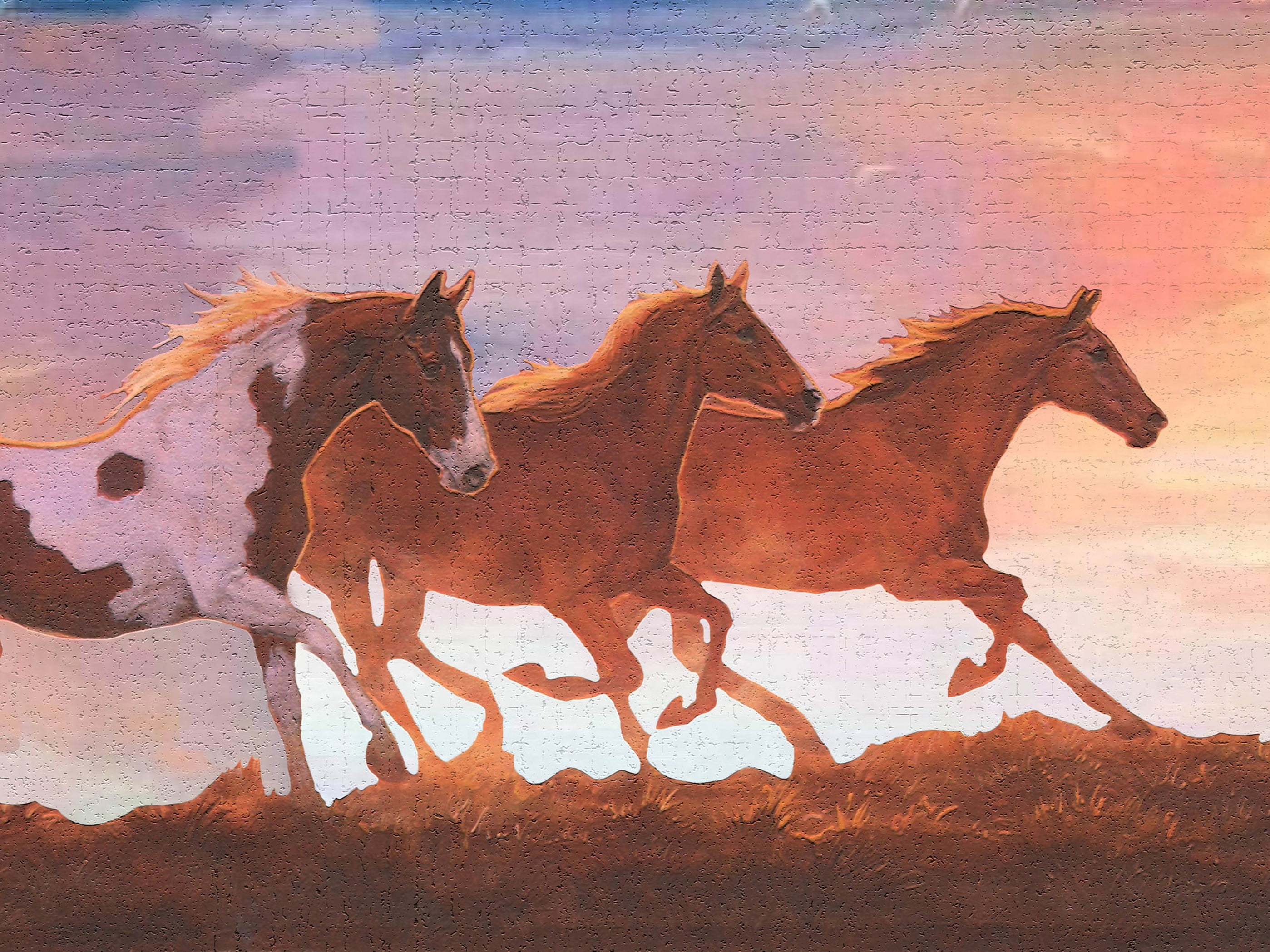 Dundee Deco's Peel and Stick Wallpaper Border - Nature Orange Brown Purple Horses Wall Border Retro Design, 15 ft x 7 in, Self Adhesive