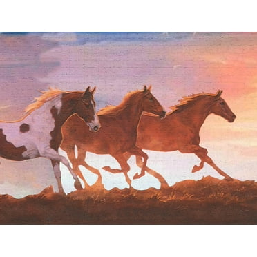 Dundee Deco's Peel and Stick Wallpaper Border - Nature Orange Brown Purple Horses Wall Border Retro Design, 15 ft x 7 in, Self Adhesive