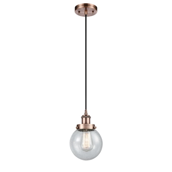 916-1P-AC-G204-6-LED-Innovations Lighting-Beacon-3.5W 1 LED Mini Pendant in Modern Contempo Style-6 Inches Wide by 9 Inches High Antique Copper