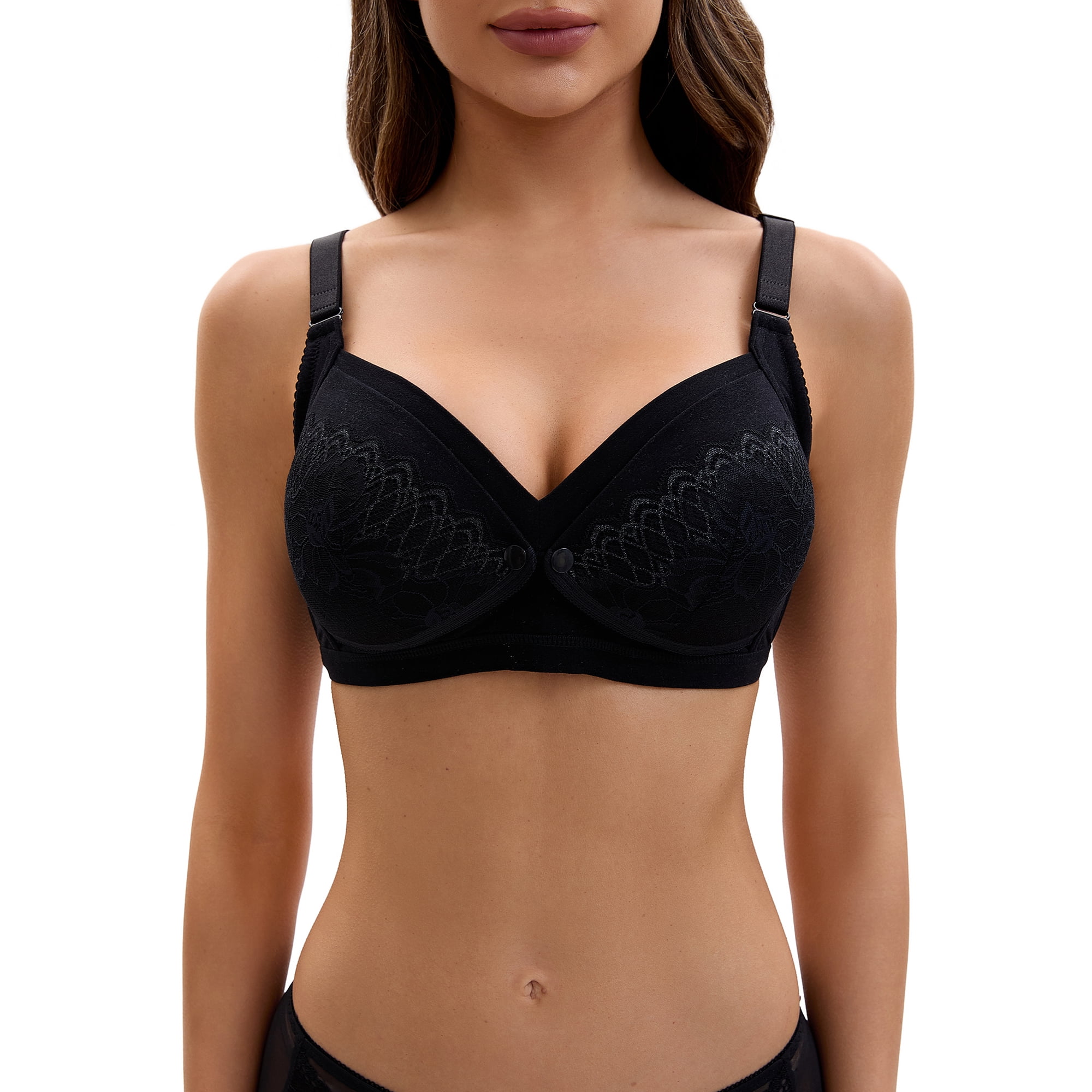 INSPIRE CHIC Nursing Bra for Women Lace Front Closure Adjustable Straps Pumping Maternity Underwear C 36 Black