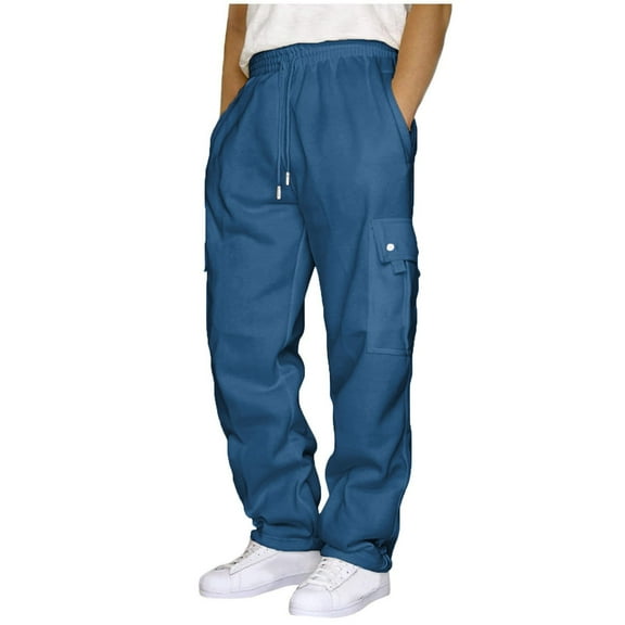 Patlollav Mens Sweatpants Drawstring Elastic Waist Solid Color Pocket Sports Pants