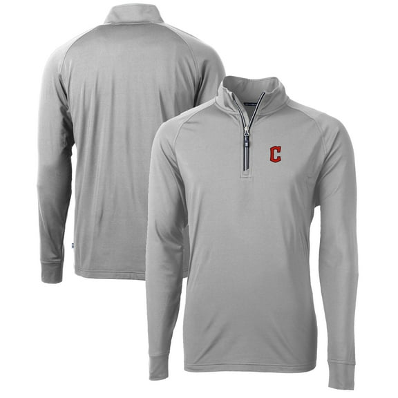 Men's Cutter & Buck Gray Cleveland Guardians Adapt Eco Knit Stretch Recycled Quarter-Zip Pullover Top