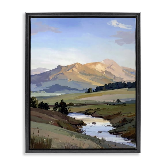 Stupell Industries Contemporary Across The Valley River Black Floating Frame Canvas Art, 17 x 21, by Alonza Saunders