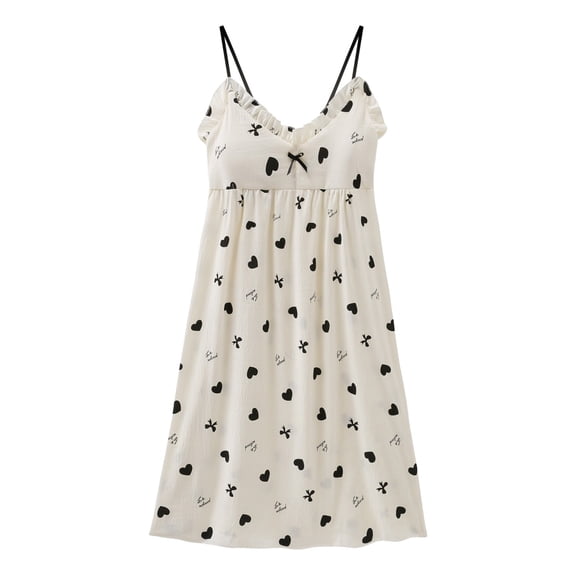 Yuncity Women Nightgown Summer Cotton Nightdress Mid-Length Cute Cartoon Pajamas With Chest Pads Pjs Sleepwear Soft M-Xxl