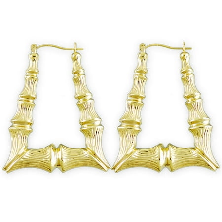Soul Jewelry 10k Gold Rectangular Door Knocker Bamboo Hoop 10k Gold Rectangular Door Knocker Bamboo Hoop Earrings 1 2 Inch