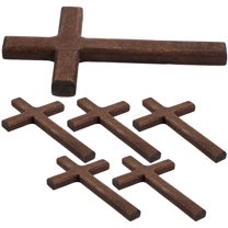 TEHAUX Brown Wooden Cross Decor for Home and Church with Intricate HandCarved Details 6pcs Set