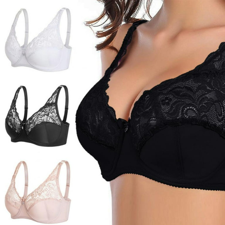 1Pc Women's Scalloped Lace Bra Embroidery Floral Bralette Underwire  Minimizer Bras Unlined 3/4 Cups Bra Non-Padded Plus Size Push up Brassiere  Skin Color 44/100C 