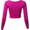 thumbnail image 3 of FashionOutfit Women's Made in USA Basic Casual Solid Stretchable Scoop Neck Long Sleeve Crop Top, 3 of 5