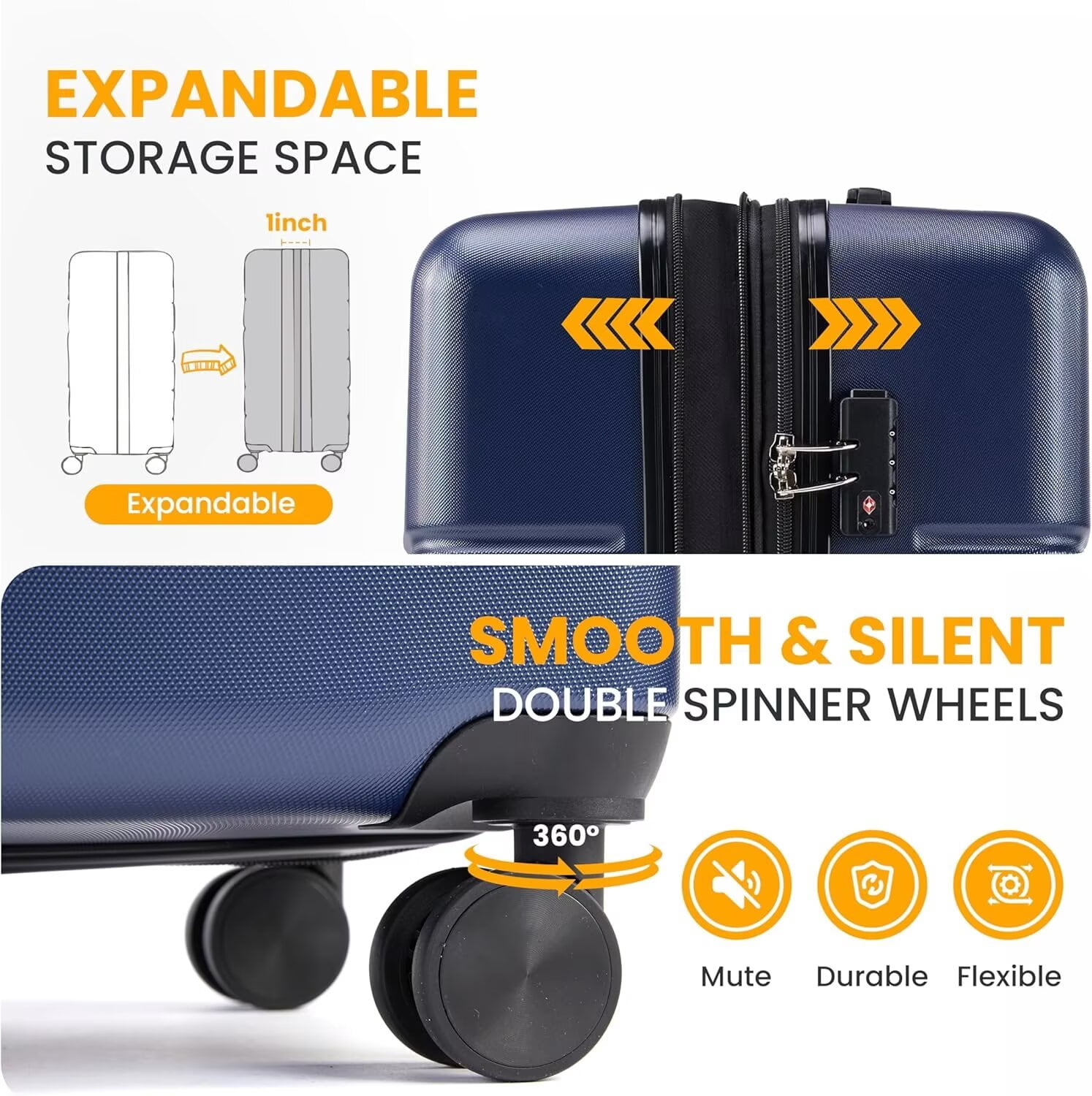 QUIOCOZY 28-inch Hardside Checked Luggage, Lightweight Expandable Suitcase with Spinner Wheels and TSA Lock, Blue