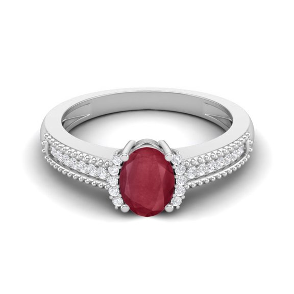 Mooneye 7X5mm Oval Ruby 925 Sterling Silver Halo Accent Engagement Women Ring