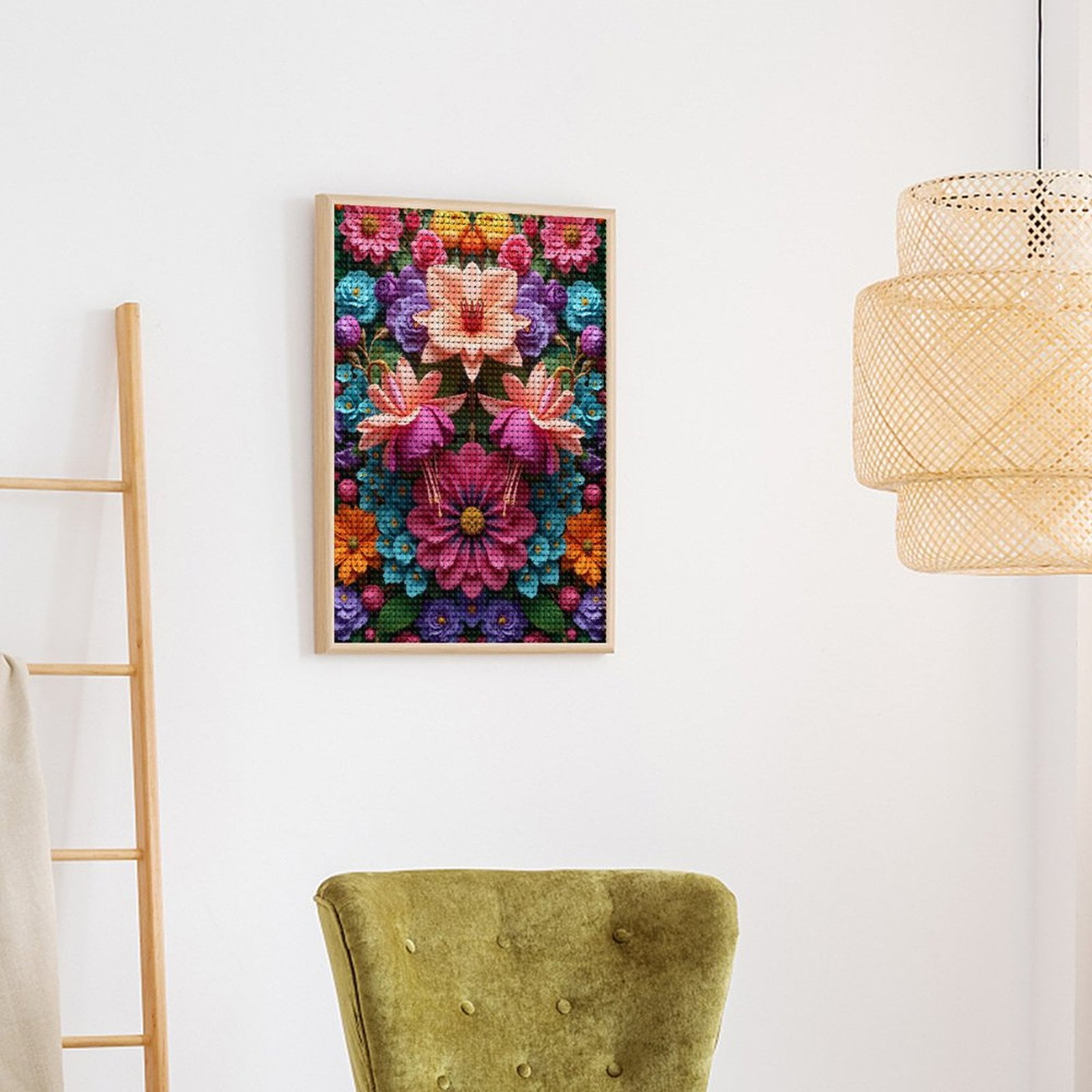 Diamond Art Kits for Adults, Colorful Floral Symmetry Art Print 5D Diamond Painting Kits for Adults Beginners, DIY Full Drill Diamond Painting, Gem Art and Crafts 12x16