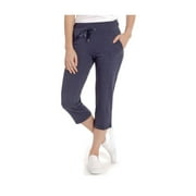 Eddie Bauer Women's Stretch Soft Cotton Blend Elastic Waistband Capri Pants (Navy Heather, XL)