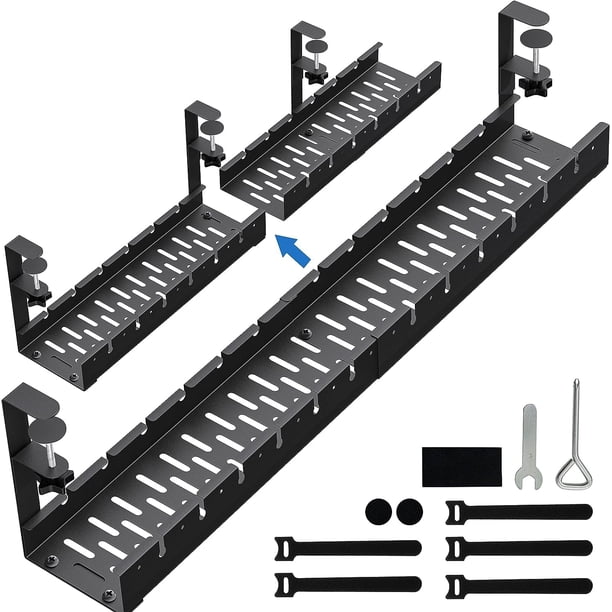 Bandeja De Gestión De Cables De Metal Extensible Para Debajo Del Escritorio, Sin Perforación, Con Abrazadera, Soporte De Cable Retráctil Para Gestión De Cables De 31 Pulgadas (Paquete De 2 Extensibles
