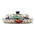 thumbnail image 3 of Encantada MC129D Handmade Pottery Butter Dish, Dots & Flowers, 3 of 3
