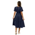 thumbnail image 3 of Solid Color Block Puff Sleeve Elastic Waist Dress, 3 of 11
