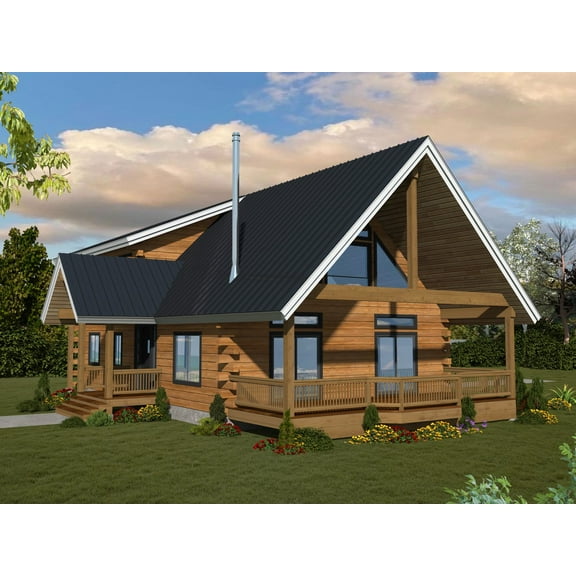 001-1136: Cabin Log 3 Bed, 3 Bath Luxury Home Plan, 2346 Sq Ft: Full Blueprints with License to Build by Home Plan Marketplace - Lesuto