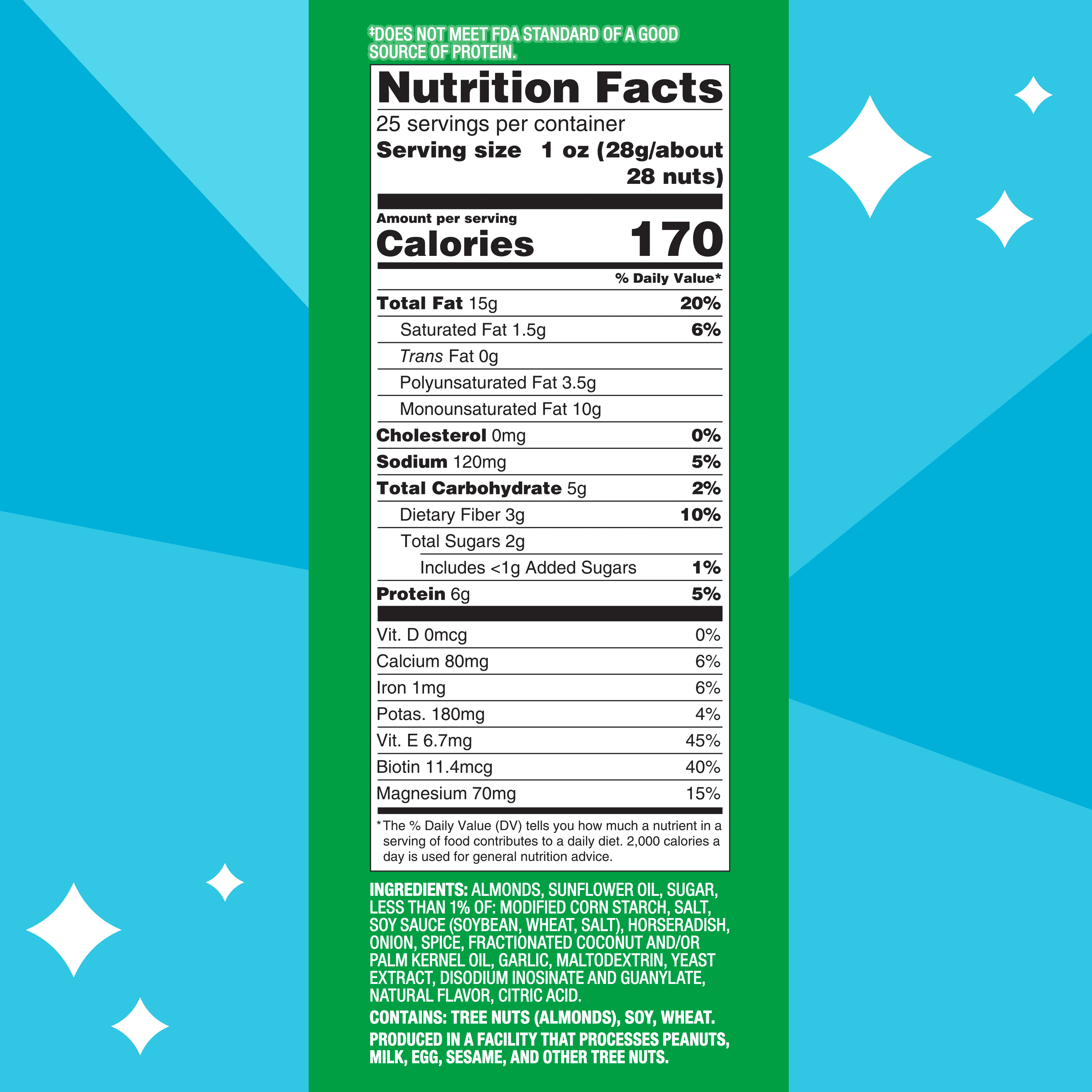 (6 pack) Blue Diamond Almonds, BOLD Flavored Wasabi & Soy Sauce Snack Nuts Perfect for Lunch, On-the-go, Healthy Options, 25oz Bag