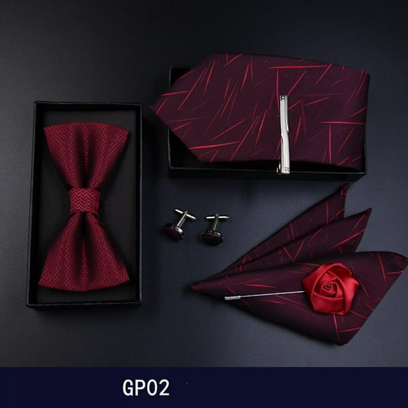 Set Of 6 Men's Tie Fashion Neckties Necktie Wedding Party Meeting Outfit (bow Tie, Tie Clip, Tie, Pocket Square, Cufflinks, Corsage),go02