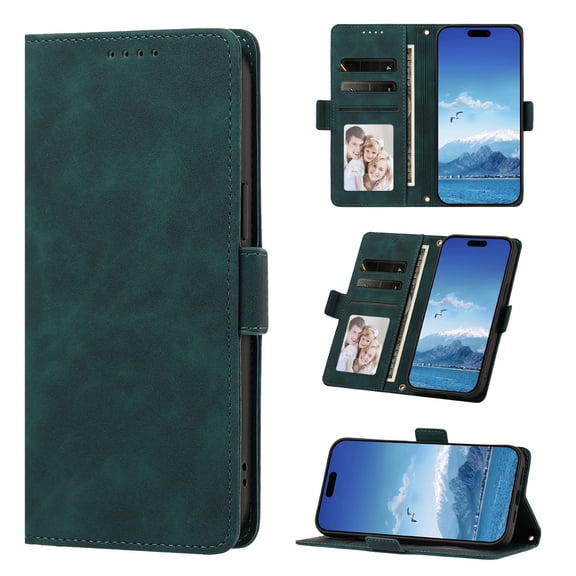 Phone Case for Samsung Galaxy S26 Edge, Shockproof PU Leather Case with Card Slots Kickstand Magnetic Flip Wallet Protective Cover, Green