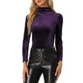 thumbnail image 1 of INSPIRE CHIC Chemise à Manches Longues pour Femme Col Montant en Velours Extensible Col Roulé Blouse Basique Hauts Violet P, 1 of 5
