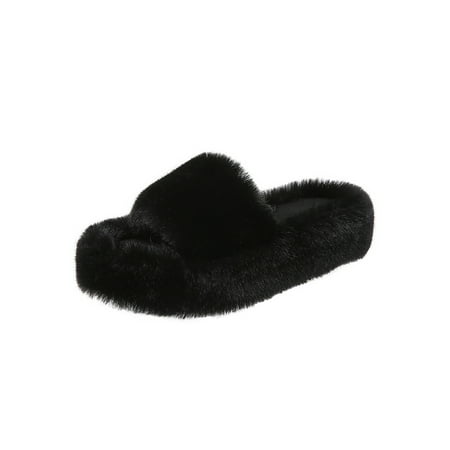 

SIMANLAN Women Slip On Fluffy Slides Home Fuzzy Slippers Indoor Bedroom Shoes Black 8