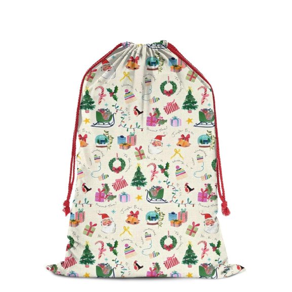 Christmas Bags Drawstring,Beige Christmas Santa Pattern Large Xmas Christmas Gift Bags,Reusable for Xmas and New Year Party Favors and Supplies,27.6" X 19.7"