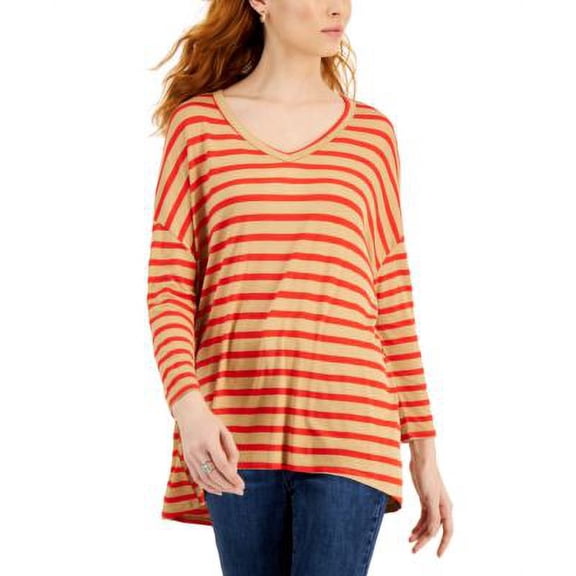 MSRP $30 Style & Co Women Striped Oversized Tunic Top Red Size XS