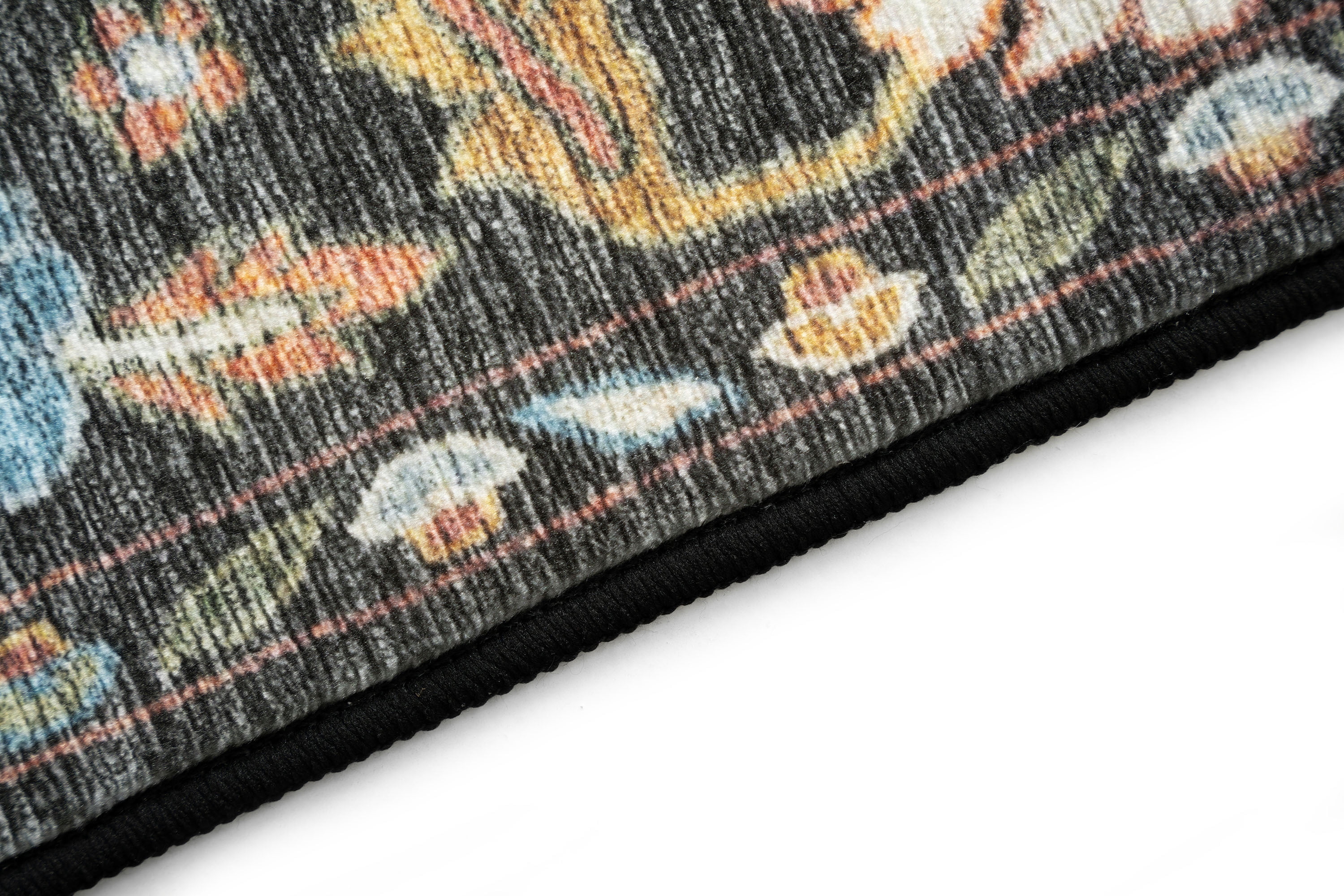 Smart Wash Aura Traditional Oriental Black and Gold Polyester Indoor Machine Washable Area Rug, 5'x7' Rectangle
