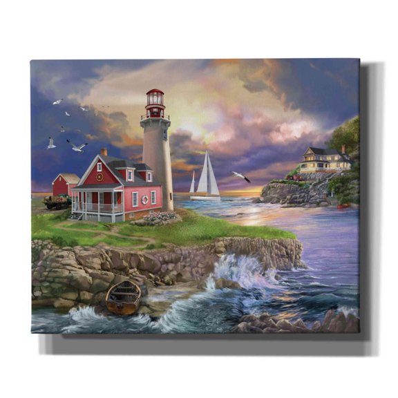 Epic Graffiti 'Sunset Point Lighthouse' by Bigelow Illustrations, Canvas Wall Art, 24"x20"