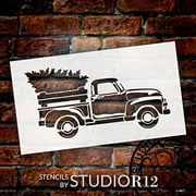 Little Red Truck With Christmas Tree Stencil - Choose Size 12" x 7"