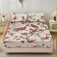 thumbnail image 5 of SEANATIVE Twin Size 3 Piece Bed Sheet Set with 1 Fitted Sheet and 2 Pillowcases, Soft Comfortable Stretch Bed Covers Mattress Protector for Bedroom Decor, Cardinal Bird Retro Floral, 5 of 7