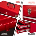 thumbnail image 5 of Metal Tool Box with 4 Drawers Portable Steel Tool Chest with Metal Cylinder Lock and Latch Closure, Liner, Red Powder Coating, Suitable for Garage, Warehouse and Outdoor Repair Job, 5 of 7