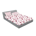 thumbnail image 2 of Ambesonne Cartoon Fitted Sheet & Pillow Sham Set, Dragonfly Ladybugs Hearts, Queen, White Pink, 2 of 2