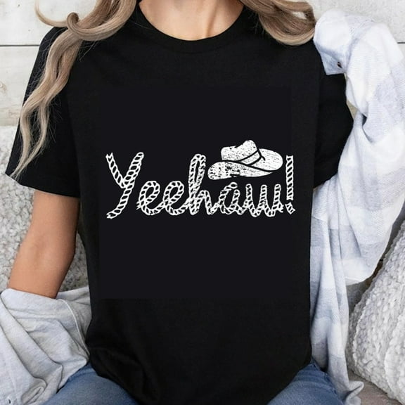 100% Cotton Yeehaw Cowboy Hat Graphic T-Shirt Women Country Western Style Cute Fun Tee Shirt for Cowgirl Outfits Party Wear