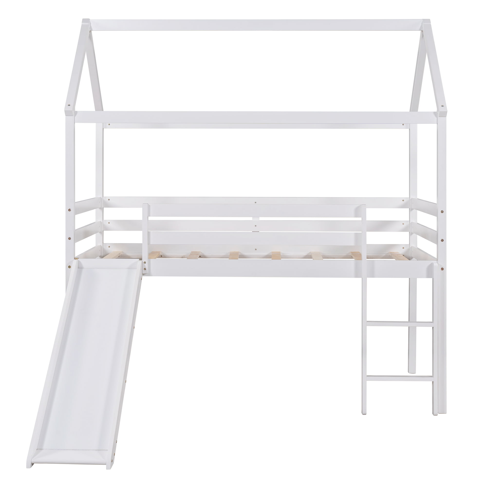 Solid Wood Twin Size High Loft Bed with Slide, Pine Wood House Bed with Slide, No Box Spring Needed Walmart.com