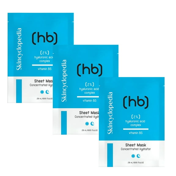 Skincyclopedia Sheet Mask Hyaluronic Acid & Vitamin B5, Anti-Aging Deep Hydrating Face Mask, Smooth Skin Booster, Reduce Wrinkles, Skin Brightener, Nourishes & Replenishes. 3 Pack