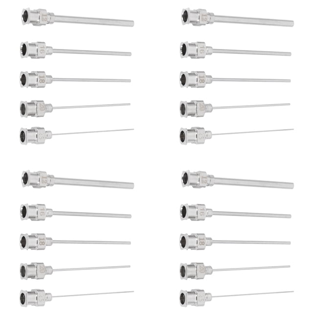 20 Piezas Calibrador Romo Jeringa Dispensadora INOXIDABLE Punta de Aguja 12/16/18/20/25/38 G