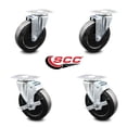 thumbnail image 2 of 5 Inch Hard Rubber Wheel Swivel Top Plate Caster Set with 2 Brakes SCC, 2 of 2