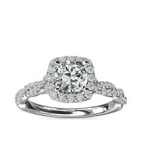 1.00 Carat Excellent Cushion Cut Real Diamond New Design Solitaire with Accents Ring for Wedding Solid 18K White Gold Size 11